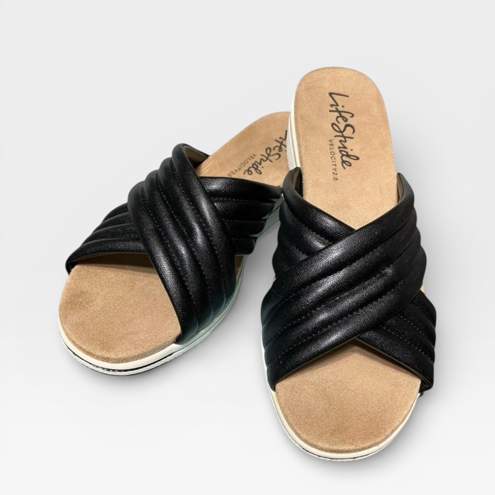 Life Stride Black Slide Sandals